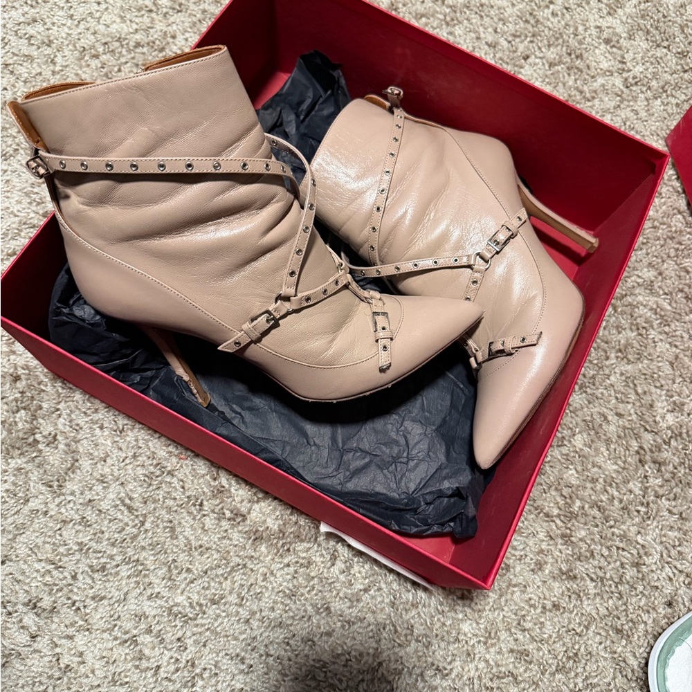 Valentino Garavani Beige Studded Ankle Boots